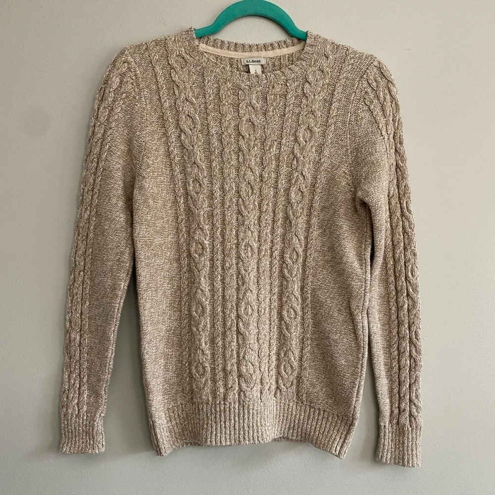 Women’s Tan LL Bean Cable‎ Knit Sweater - S